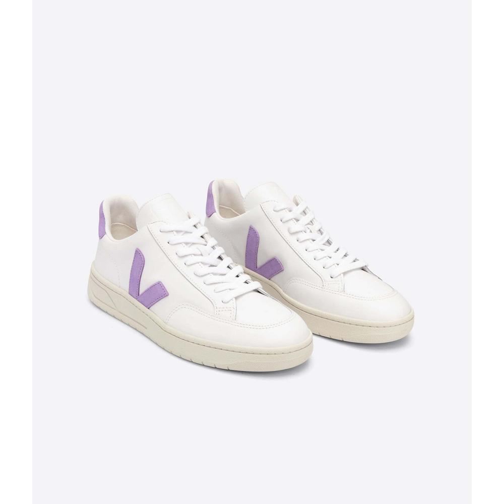 Veja V-12 LEATHER Women's Sneakers White/Purple | NZ 677SGL